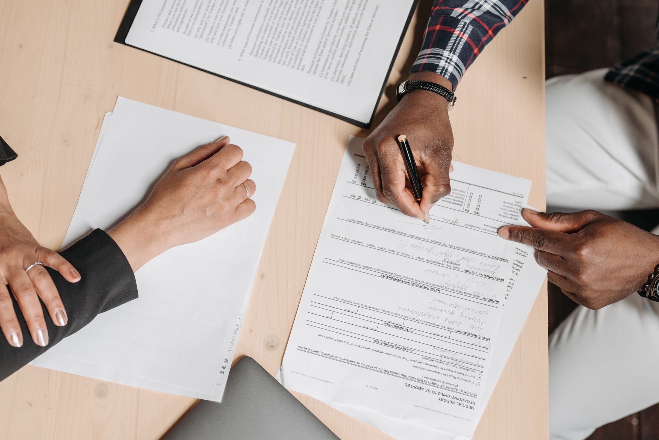 Legal documents being prepared and checked